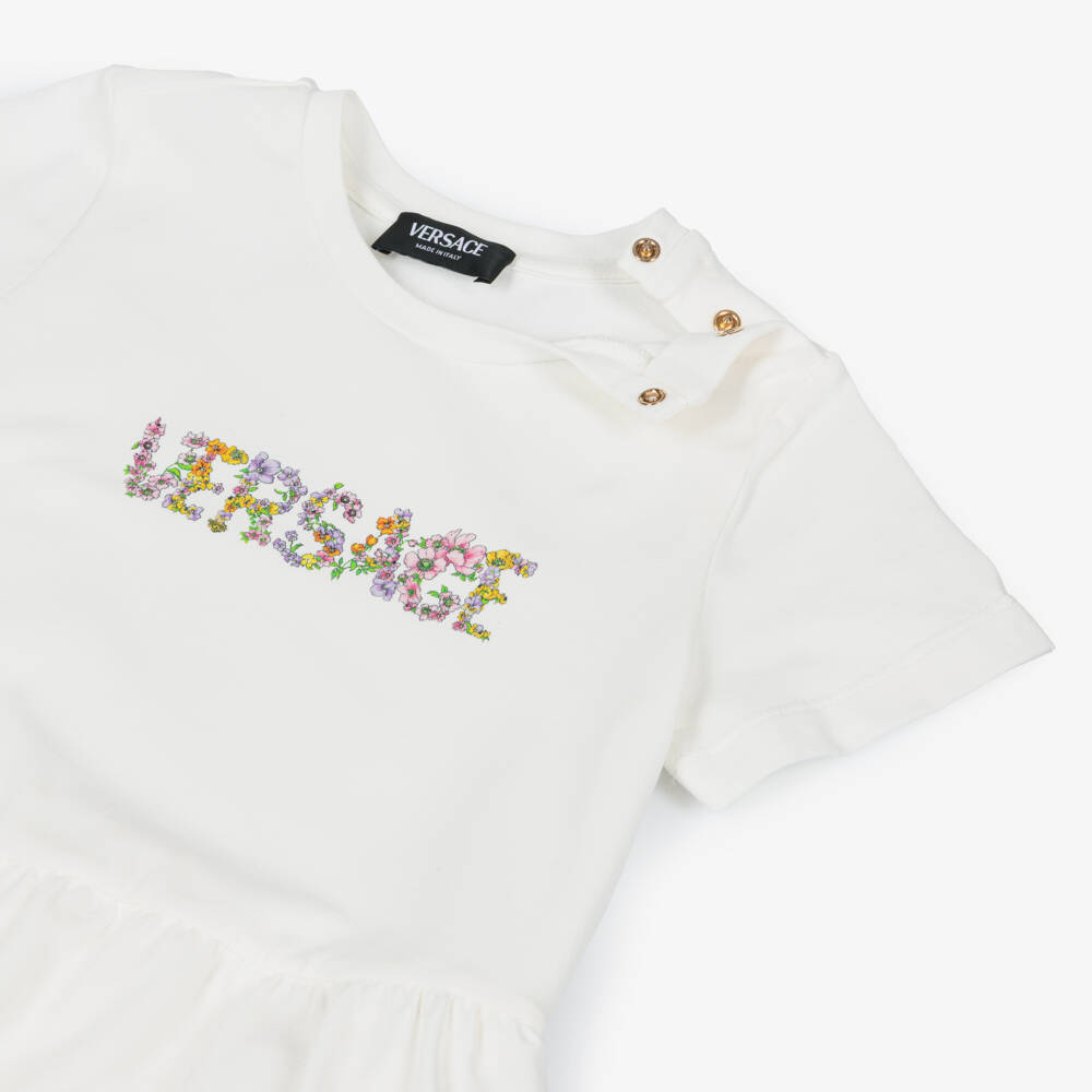 Versace-فستان قطن لون أبيض للبنات الرضع | Childrensalon