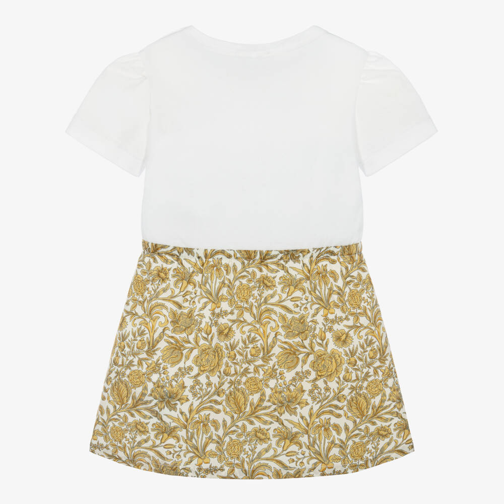 Versace-Baby Girls White & Gold Floral T-Shirt Dress | Childrensalon