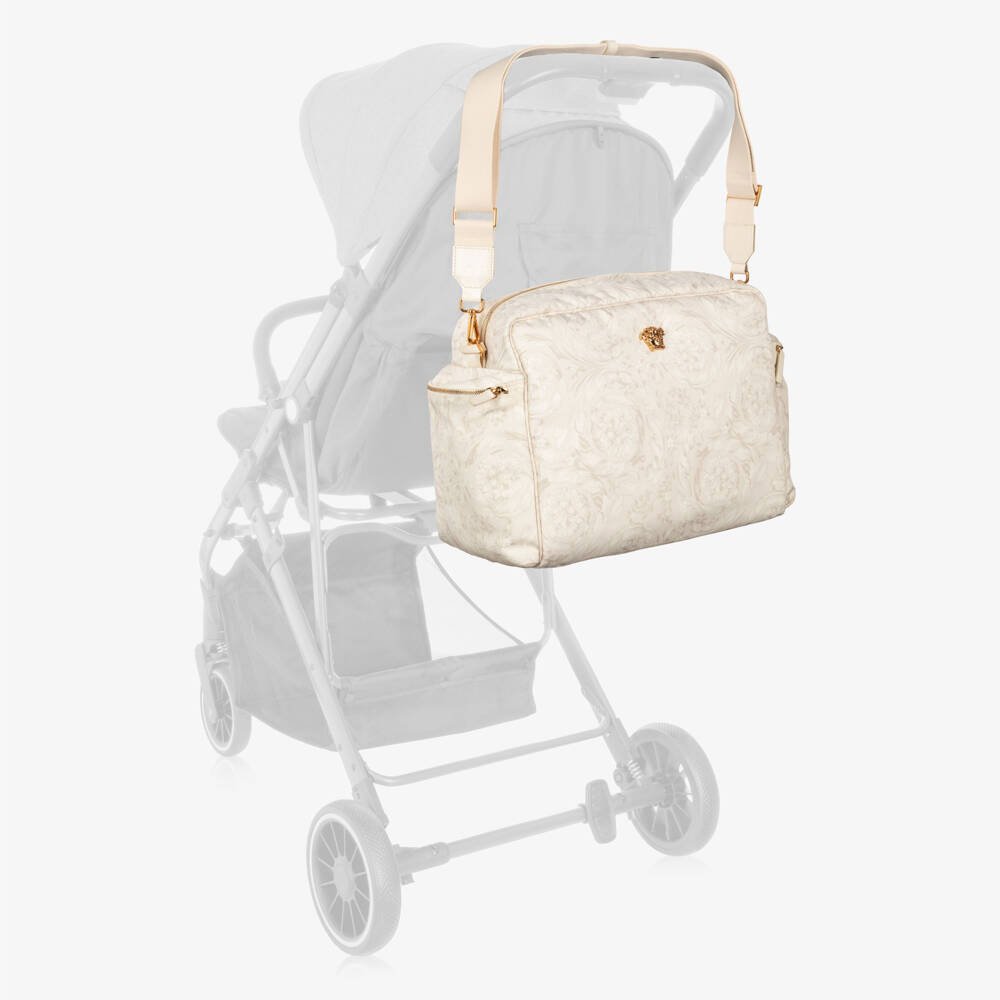 Versace-Пеленальная сумка бежевая с принтом Barocco (44см) | Childrensalon