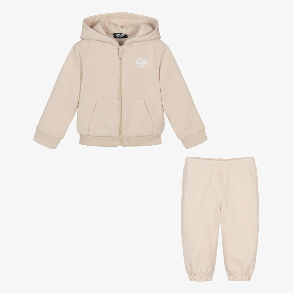 Versace-Beige Cotton & Cashmere Baby Tracksuit | Childrensalon