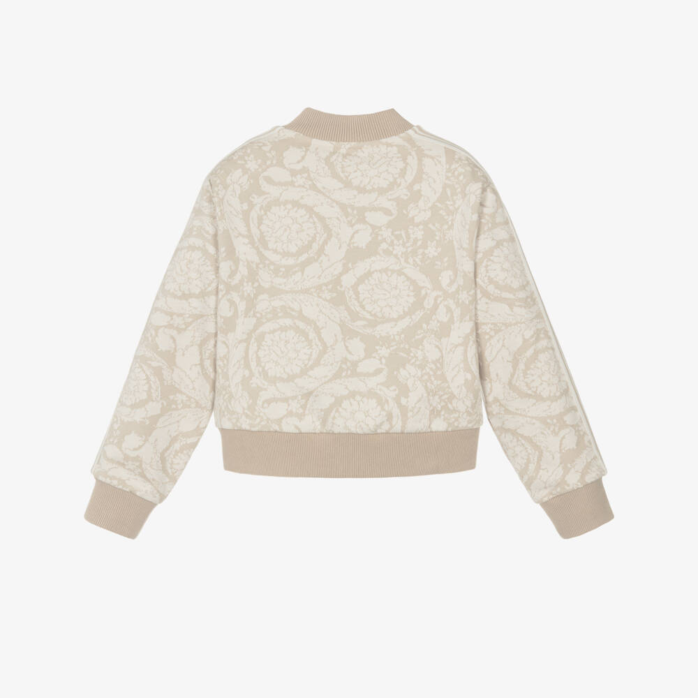 Versace-Beige Cotton Jacquard Whisper Barocco Zip-Up Top | Childrensalon