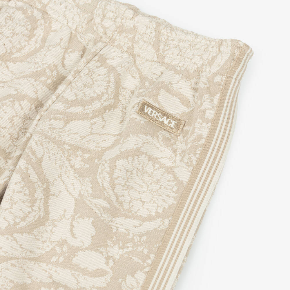 Versace-Beige Cotton Jersey Jacquard Whisper Barocco Junior Joggers | Childrensalon