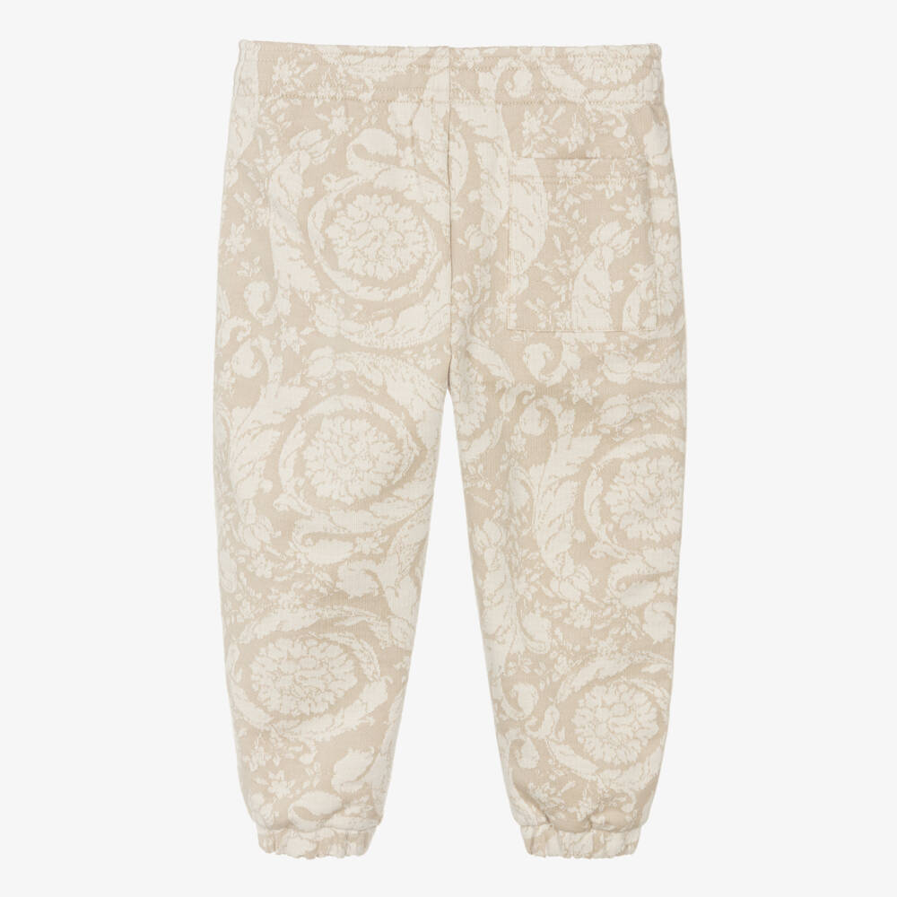 Versace-Beige Cotton Jersey Jacquard Whisper Barocco Junior Joggers | Childrensalon