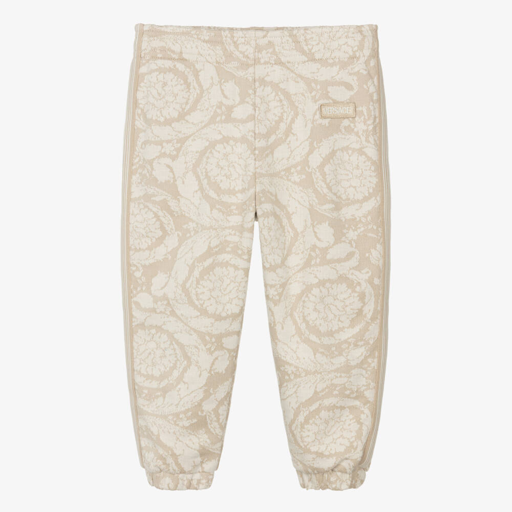 Versace-Beige Cotton Jersey Jacquard Whisper Barocco Junior Joggers | Childrensalon