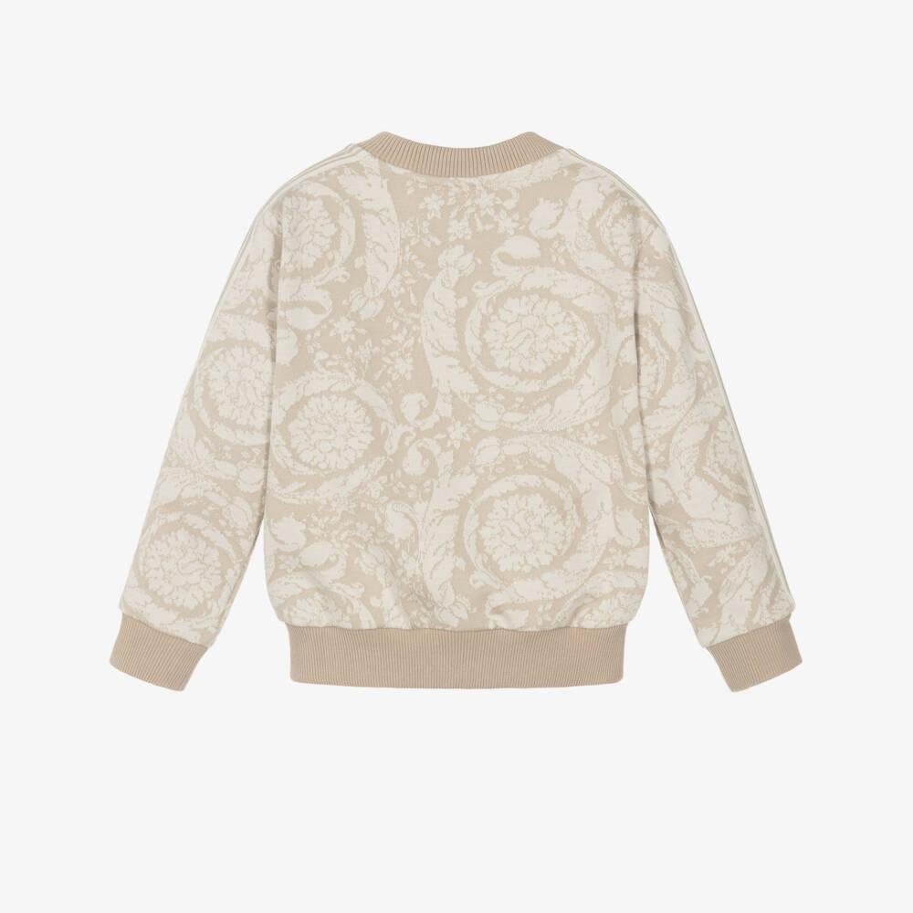 Versace-Beige Cotton Jersey Jacquard Whisper Barocco Junior Zip-Up Top | Childrensalon