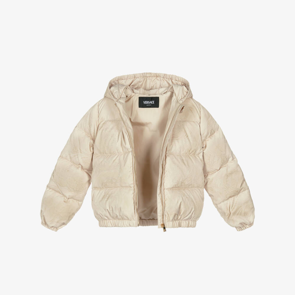 Versace-Beige Down Padded Whisper Barocco Puffer Jacket | Childrensalon