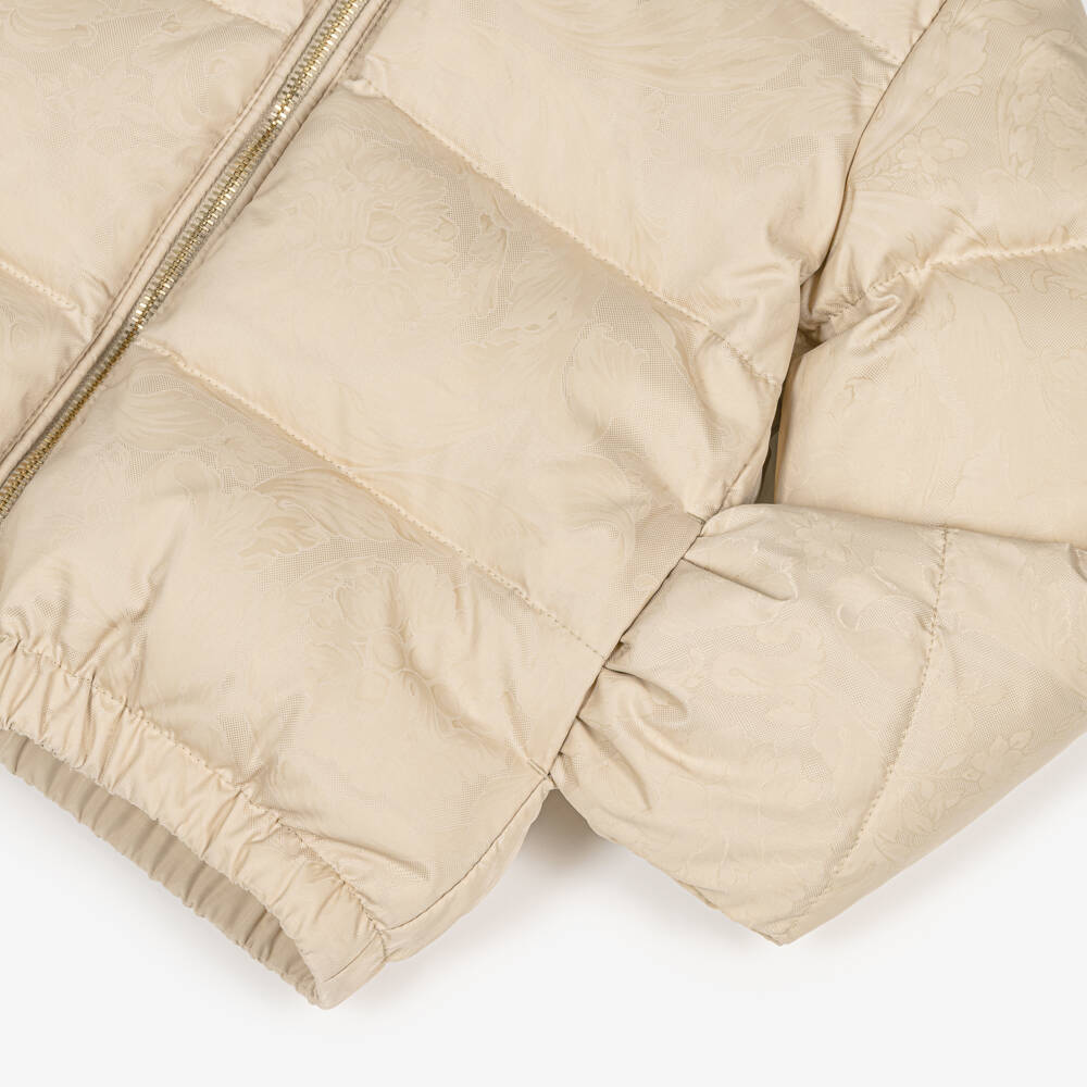 Versace-Beige Down Padded Whisper Barocco Puffer Jacket | Childrensalon