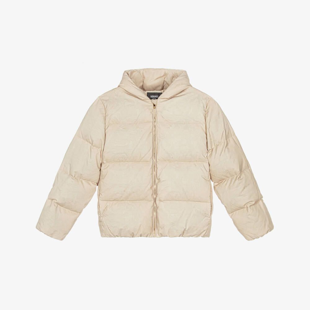 Versace-Beige Down Padded Whisper Barocco Puffer Jacket | Childrensalon