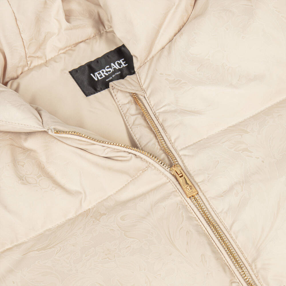 Versace-Beige Down Padded Whisper Barocco Puffer Jacket | Childrensalon