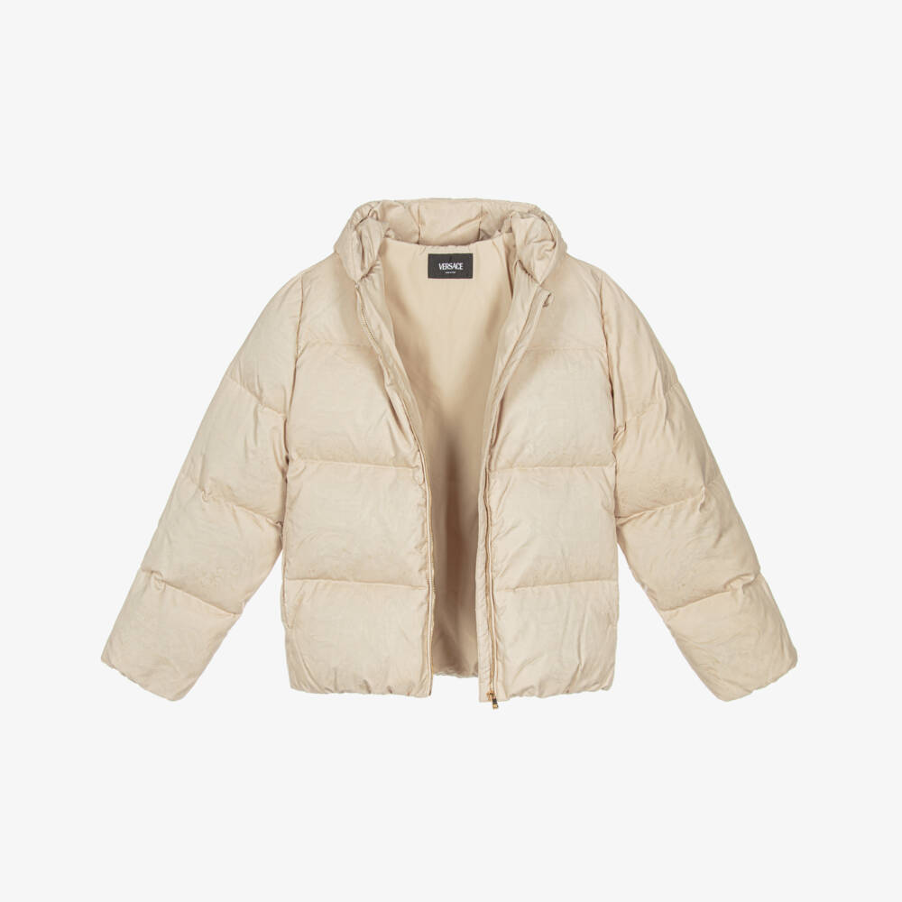 Versace-Beige Down Padded Whisper Barocco Puffer Jacket | Childrensalon
