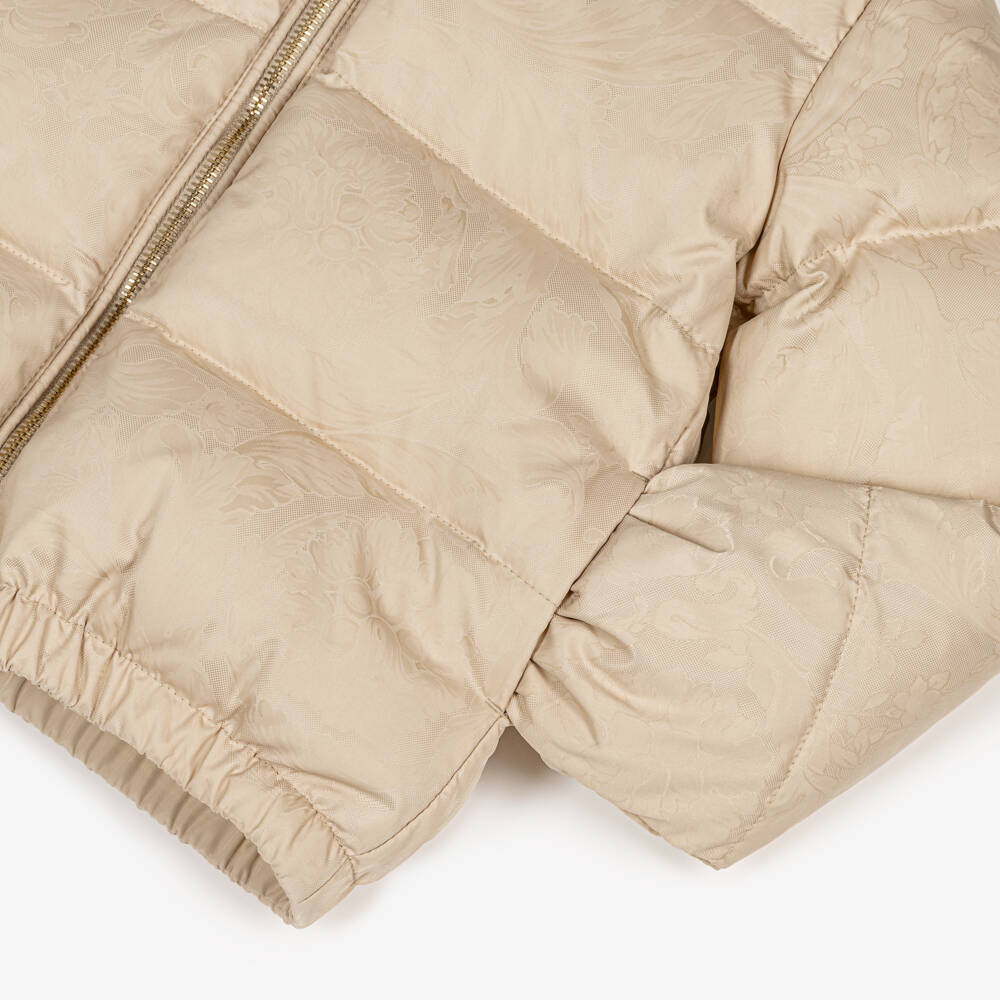 Versace-Beige Down Padded Whisper Barocco Puffer Junior Jacket | Childrensalon
