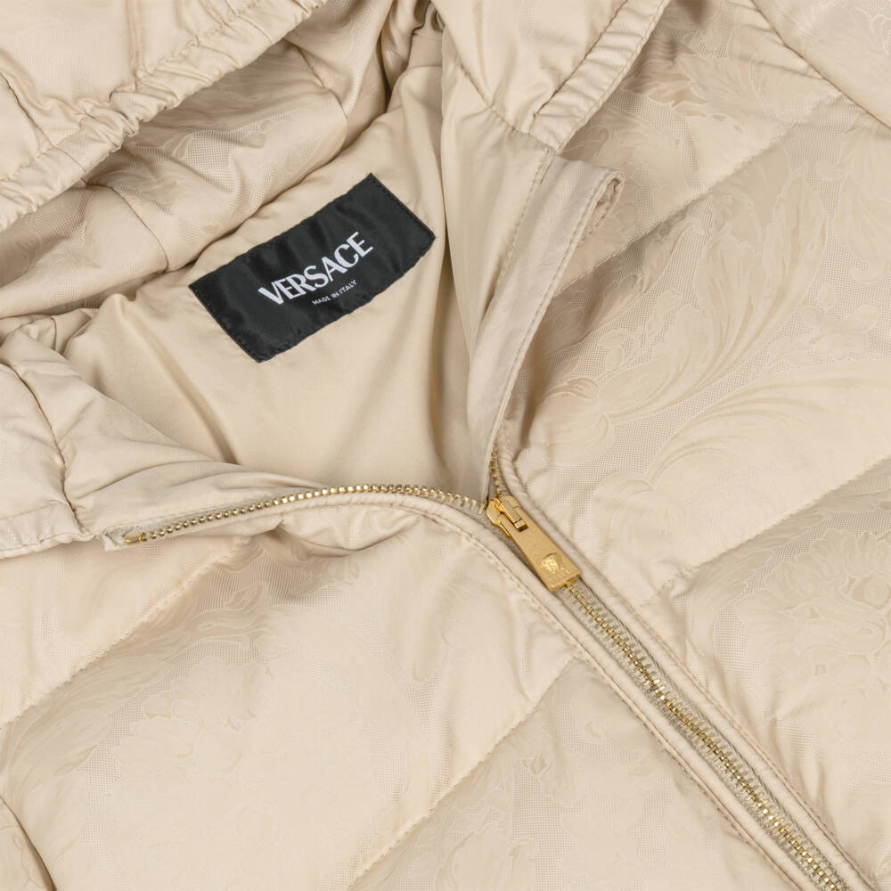 Versace-Beige Down Padded Whisper Barocco Puffer Junior Jacket | Childrensalon