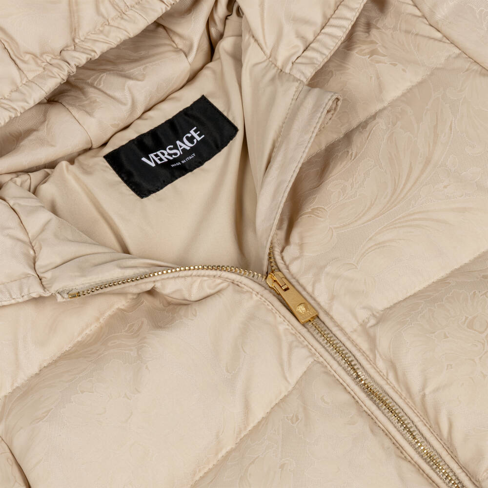 Versace-Beige Down Padded Whisper Barocco Puffer Junior Jacket | Childrensalon
