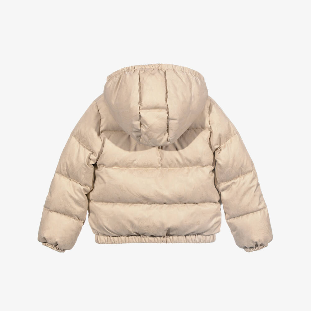 Versace-Beige Down Padded Whisper Barocco Puffer Junior Jacket | Childrensalon