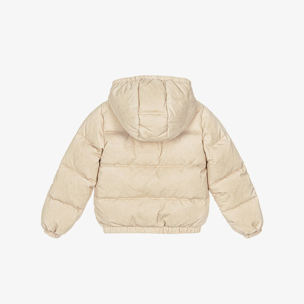 Versace-Beige Down Padded Whisper Barocco Puffer Junior Jacket | Childrensalon