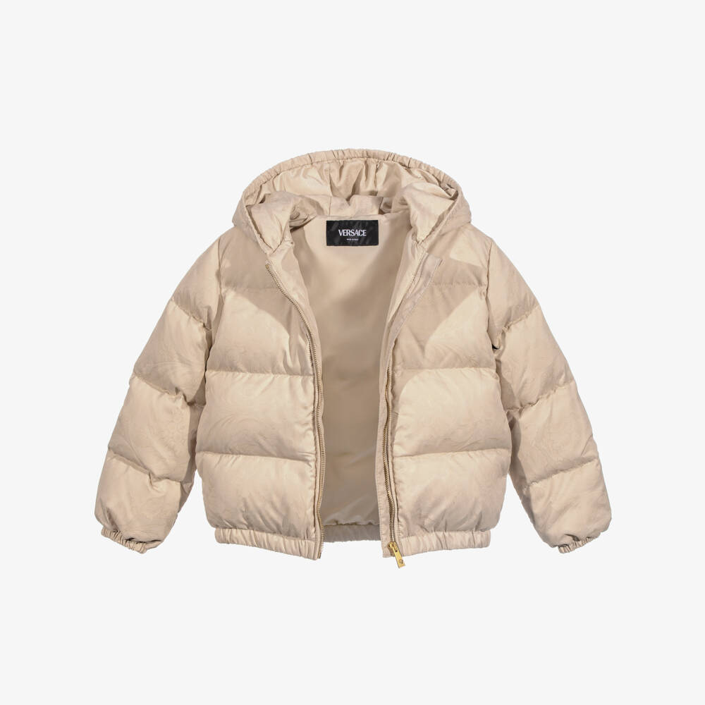 Versace-Beige Down Padded Whisper Barocco Puffer Junior Jacket | Childrensalon