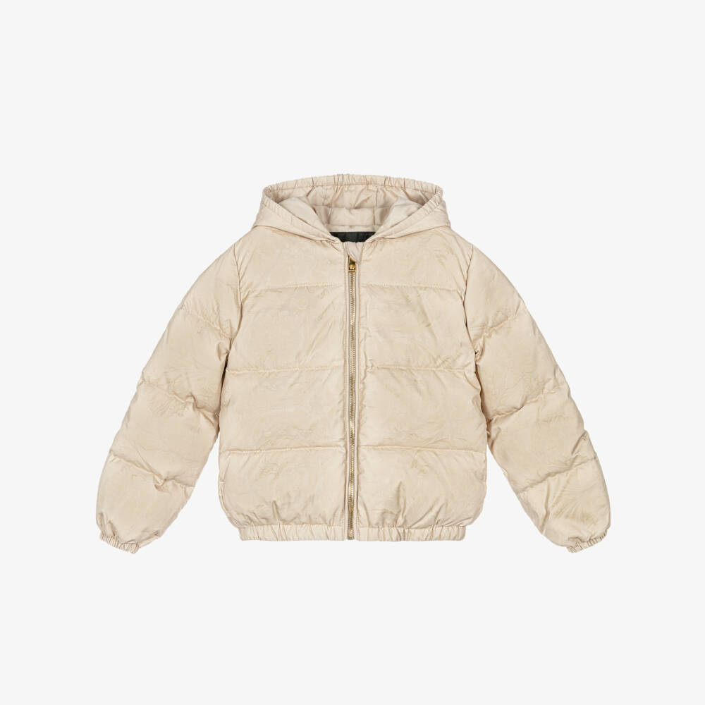 Versace-Beige Down Padded Whisper Barocco Puffer Junior Jacket | Childrensalon