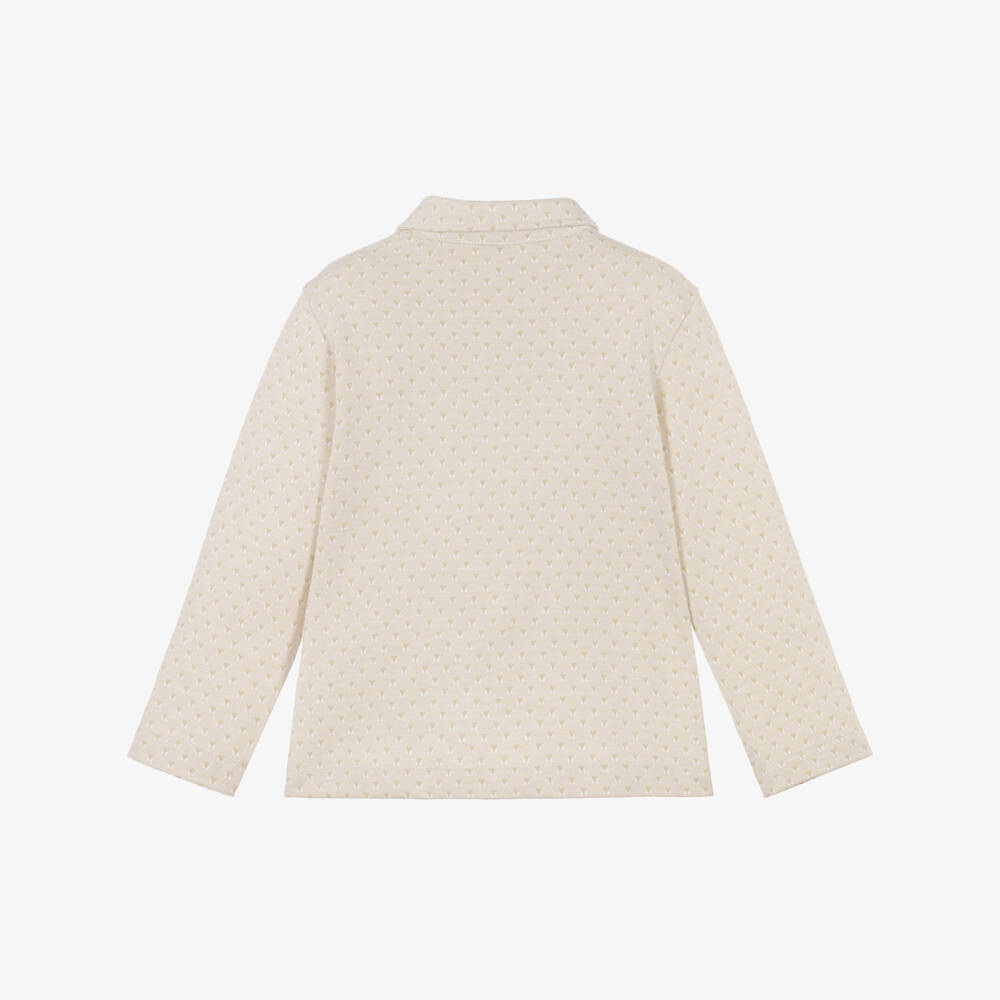 Versace-Beige Jacquard Cotton Piqué Baby Polo Top | Childrensalon