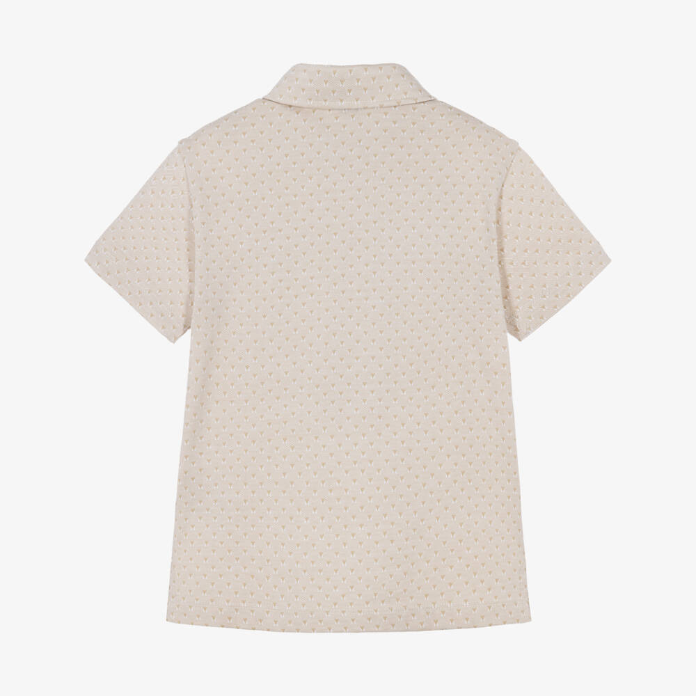 Versace-Beige Jacquard Cotton Piqué Polo Shirt | Childrensalon