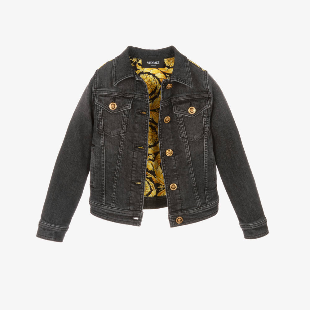 Versace-Black Barocco Print Denim Jacket | Childrensalon