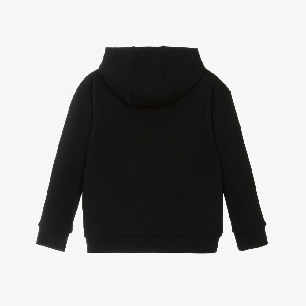 Versace-Black Cotton Hoodie with Pinned Logo Print | Childrensalon