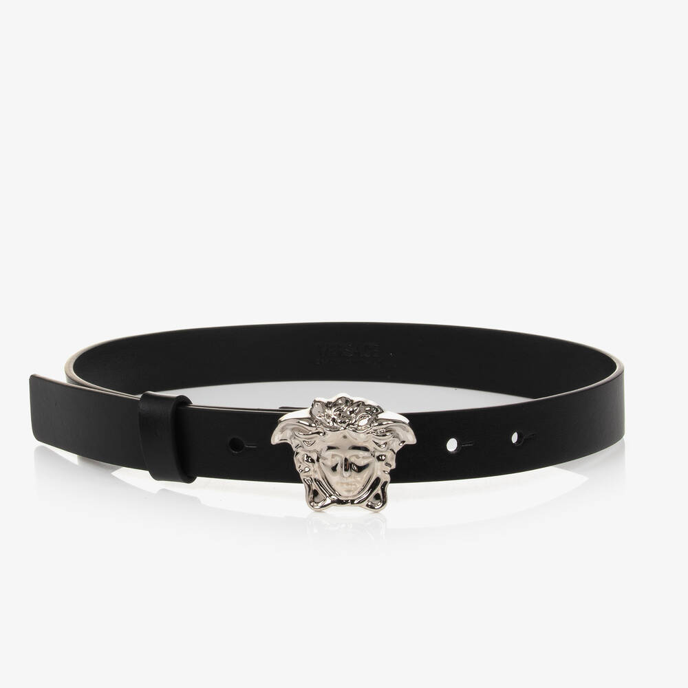 Versace-Black Leather Medusa Belt | Childrensalon