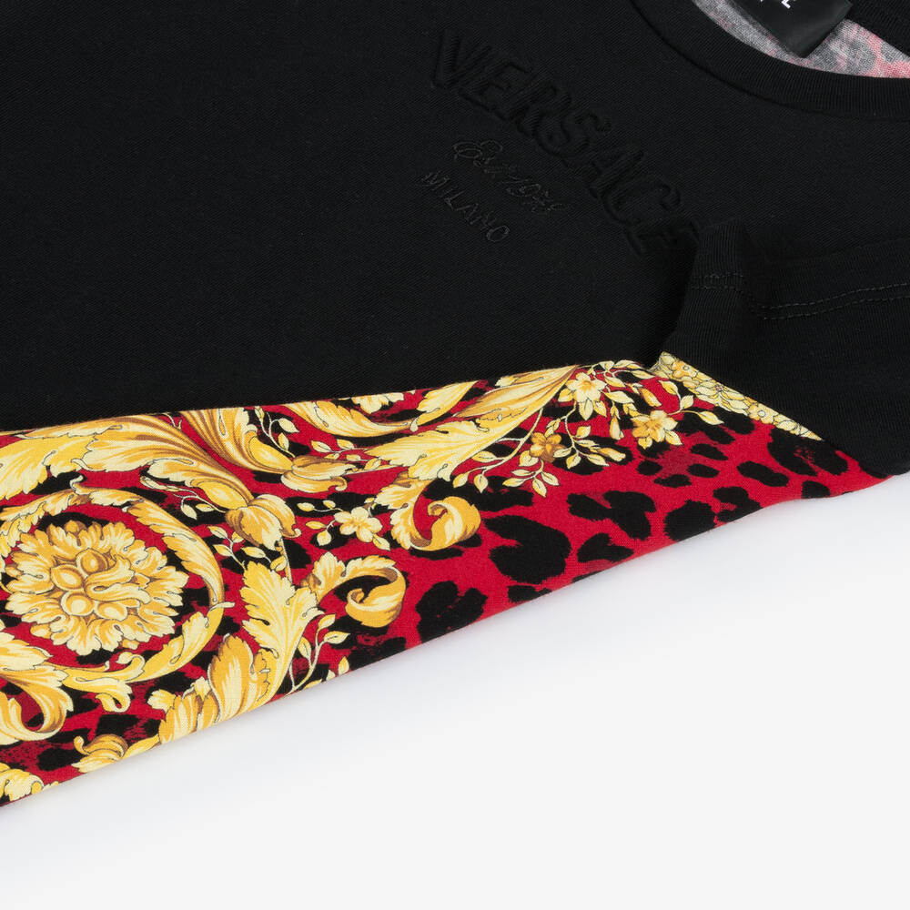 Versace-Black Wild Barocco Print Cotton T-Shirt | Childrensalon