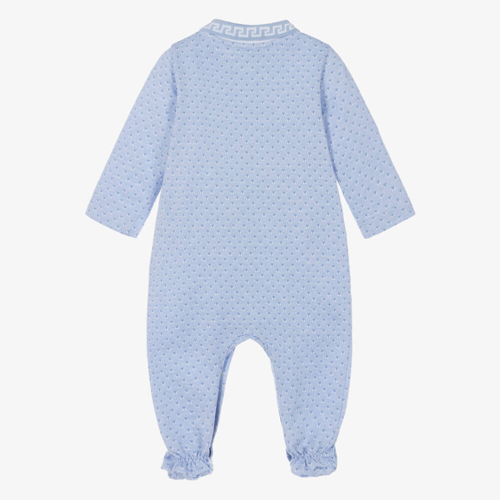 Versace-Blue Cotton Geometric Pattern Babygrow | Childrensalon