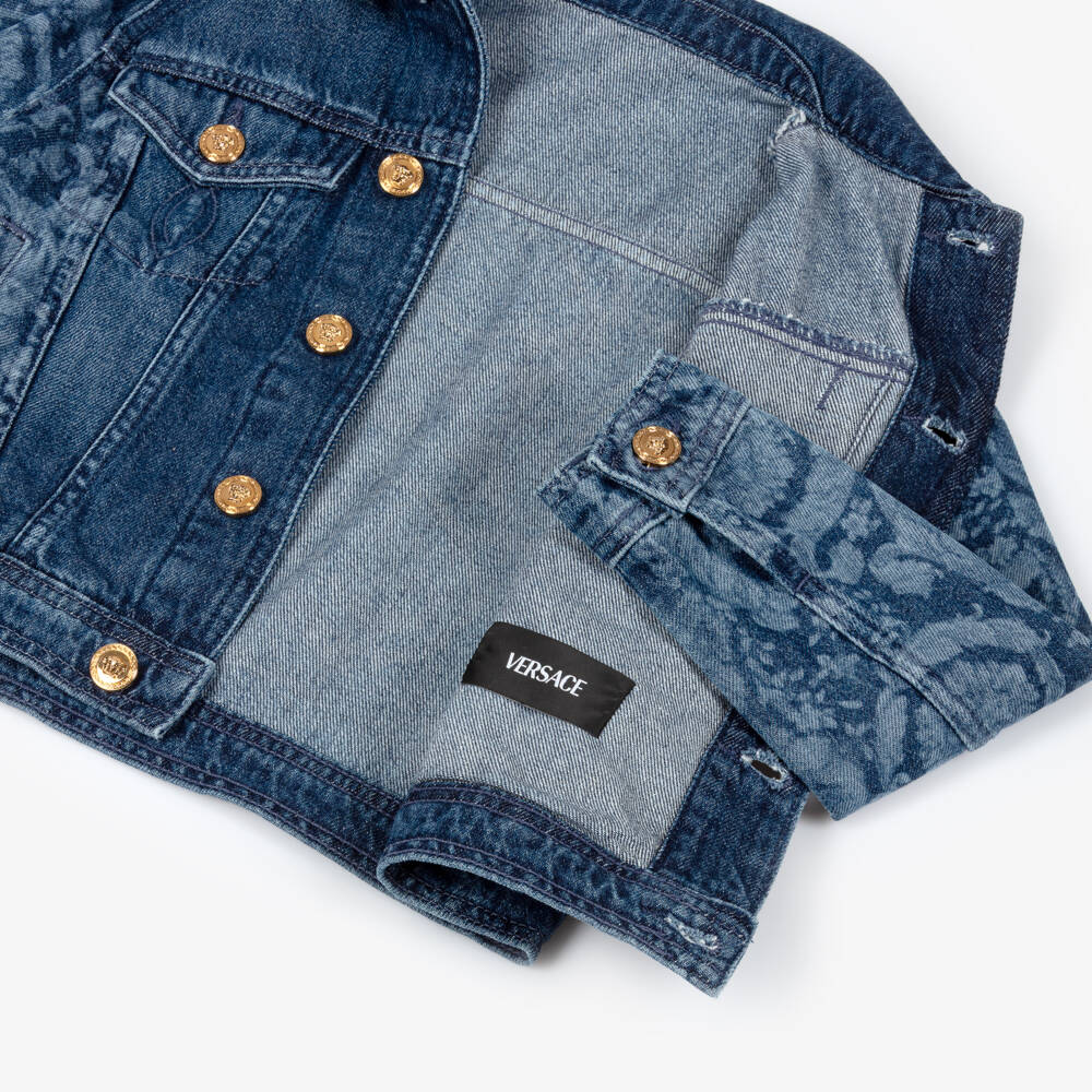 Versace-Blue Denim Barocco Print Jacket | Childrensalon