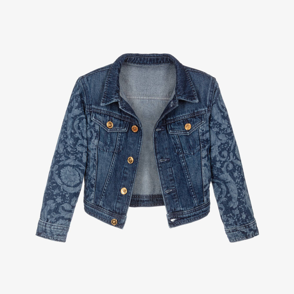 Versace-Blue Denim Barocco Print Jacket | Childrensalon