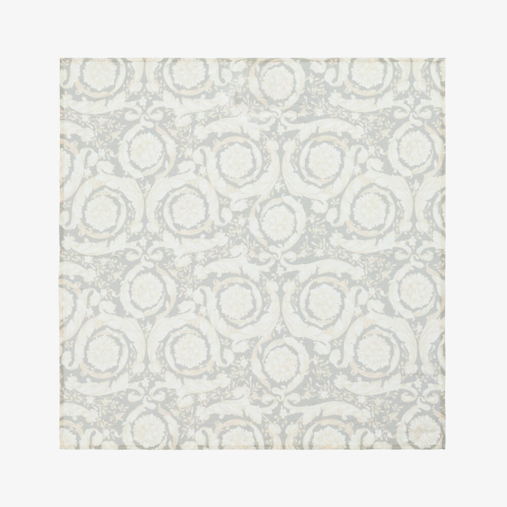 Versace-Blue & Grey Barocco Print Cotton Muslins (2 Pack) | Childrensalon
