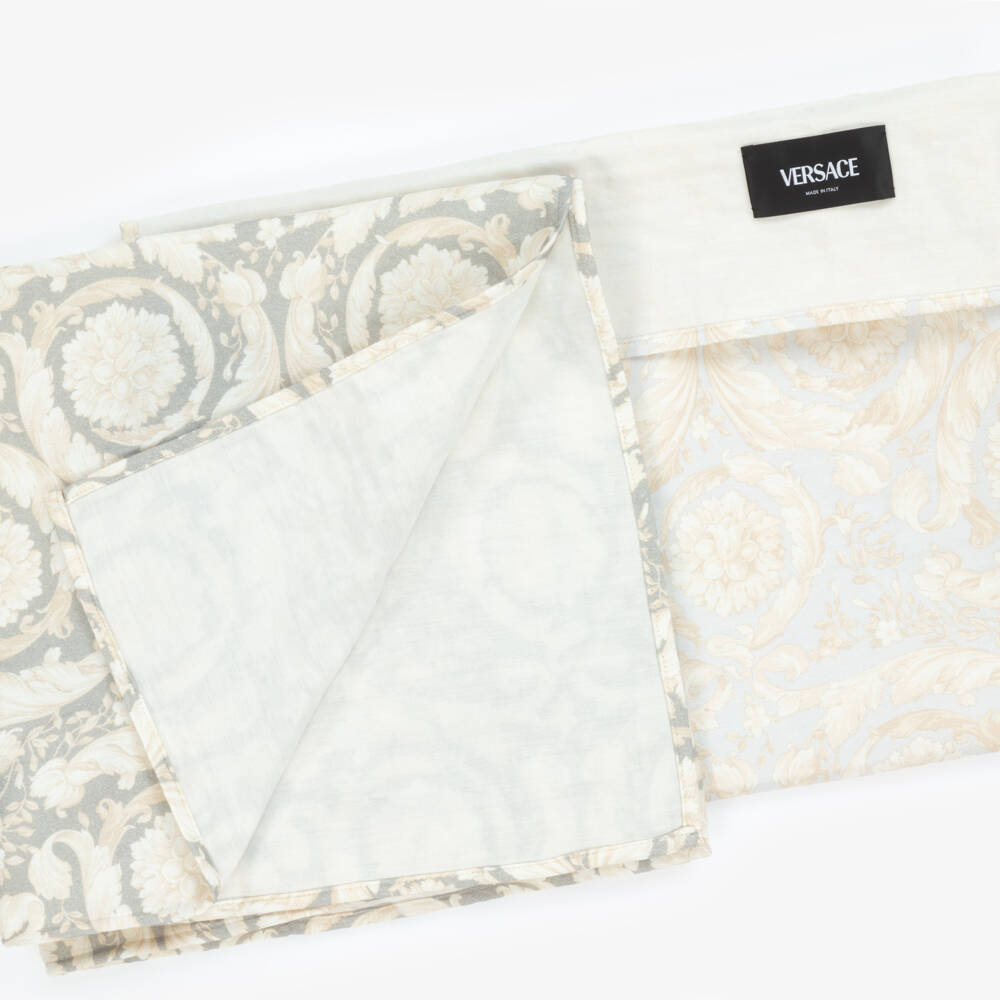 Versace-Blue & Grey Barocco Print Cotton Muslins (2 Pack) | Childrensalon