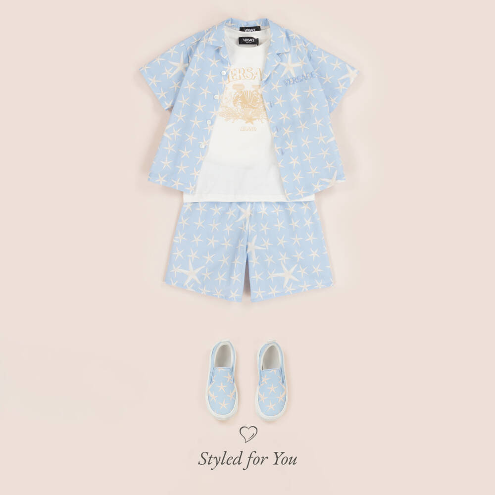 Versace-Blue Stella Marina Print Slip-On Trainers | Childrensalon