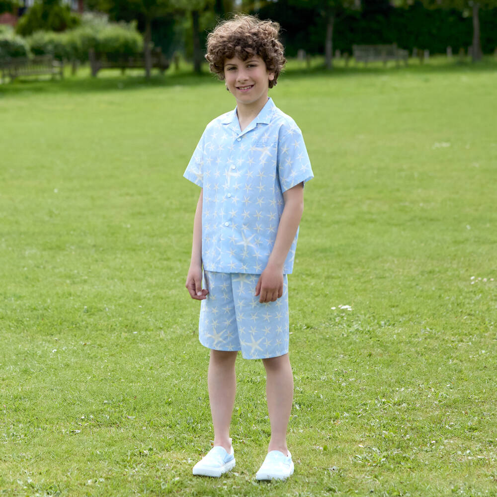 Versace-Blue Stella Marina Print Slip-On Trainers | Childrensalon