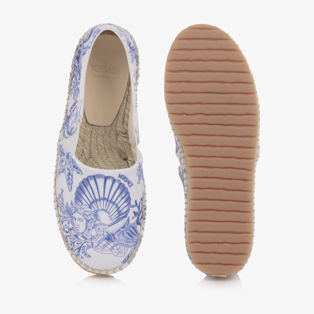 Versace-Blue & White Canvas Coral Theatre Espadrilles | Childrensalon