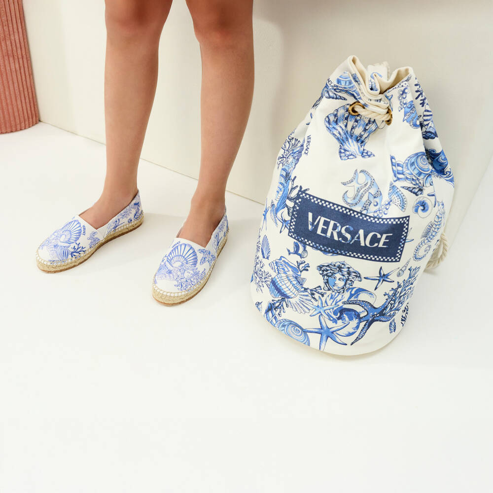Versace-Blue & White Canvas Coral Theatre Espadrilles | Childrensalon