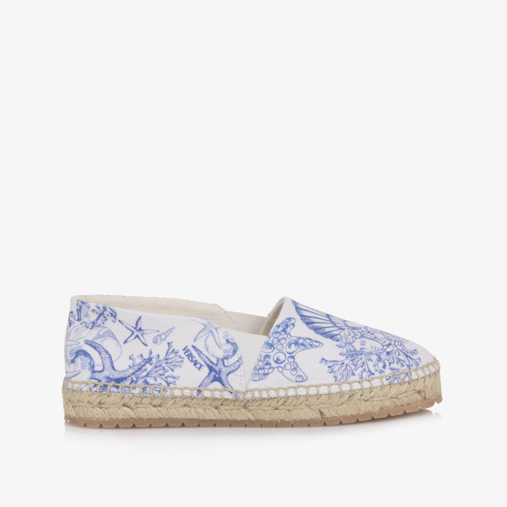 Versace-Blue & White Canvas Coral Theatre Espadrilles | Childrensalon