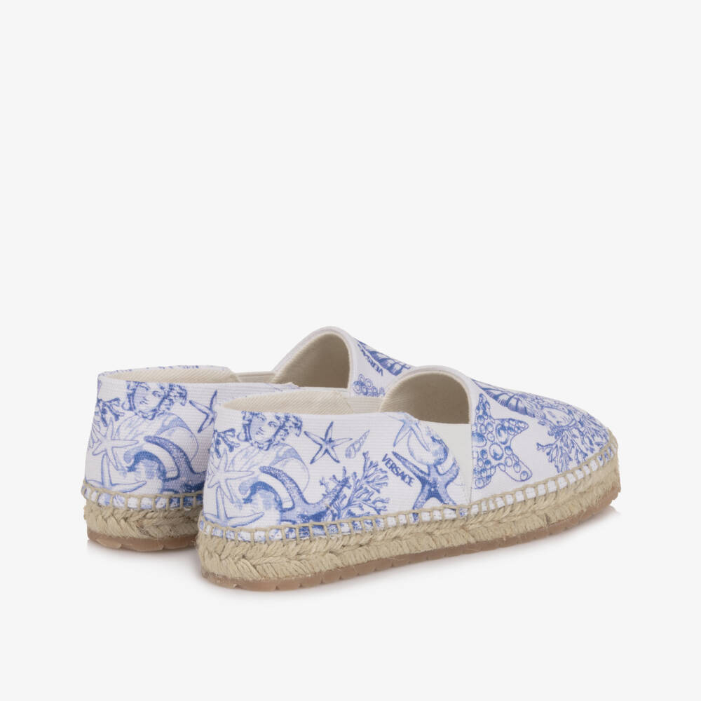 Versace-Blue & White Canvas Coral Theatre Espadrilles | Childrensalon