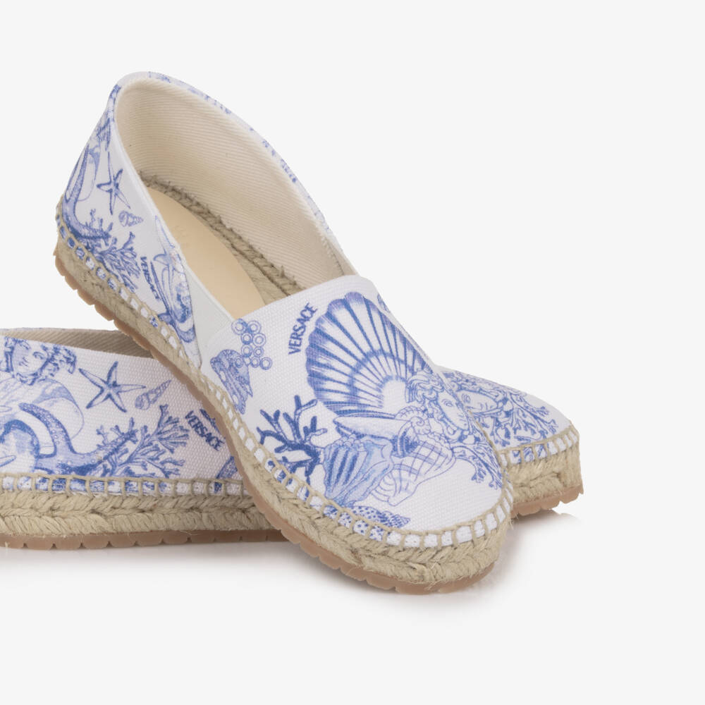 Versace-Blue & White Canvas Coral Theatre Espadrilles | Childrensalon