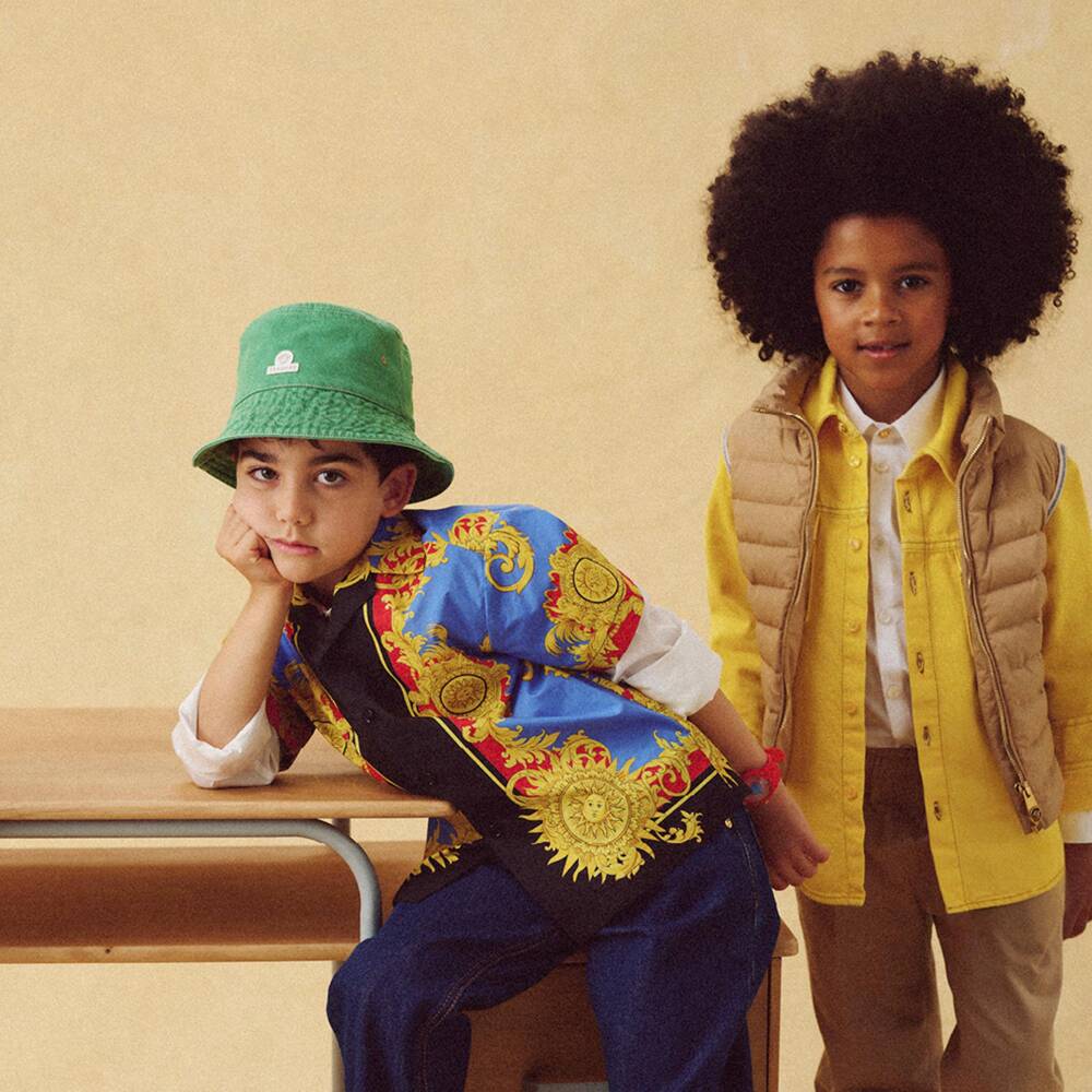 Versace-Blue & Yellow Sun Print Poplin Shirt | Childrensalon