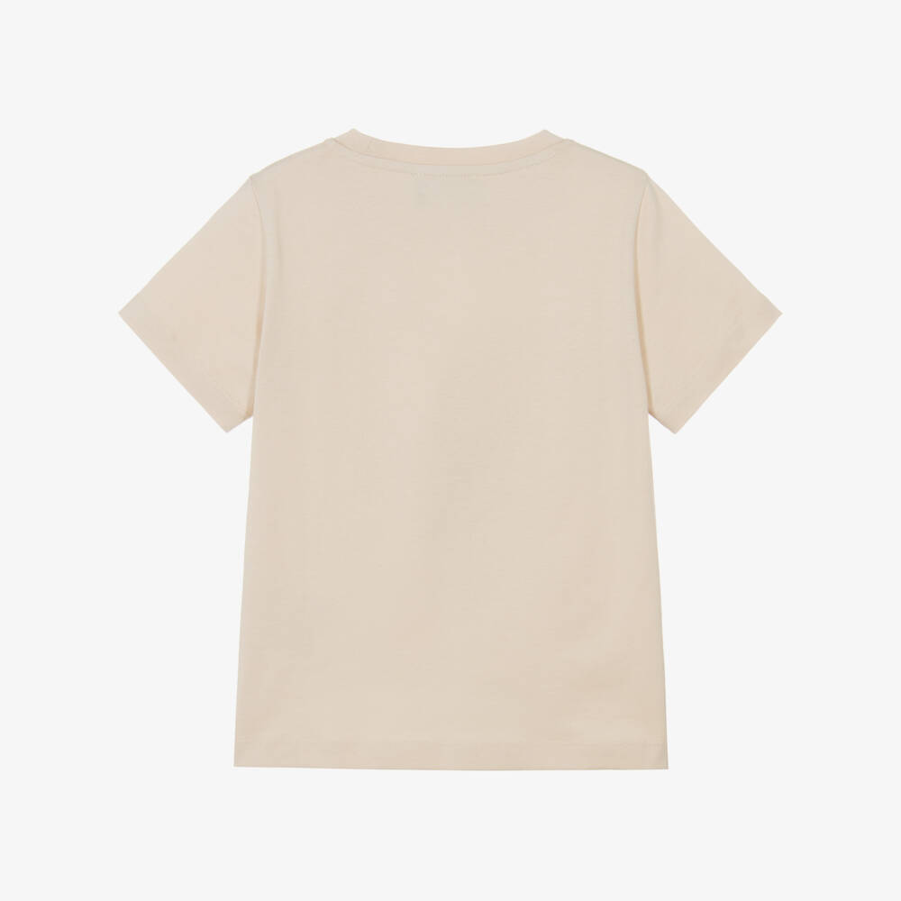 Versace-Boys Beige Cotton Jersey T-Shirt with Gold Medusa Logo Print | Childrensalon