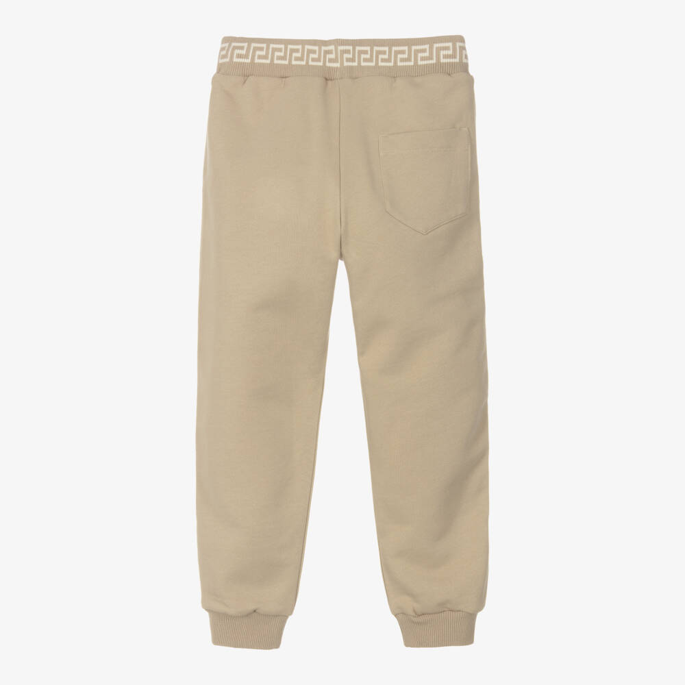 Versace-Boys Beige Cotton Joggers with Greca & Medusa Logos | Childrensalon