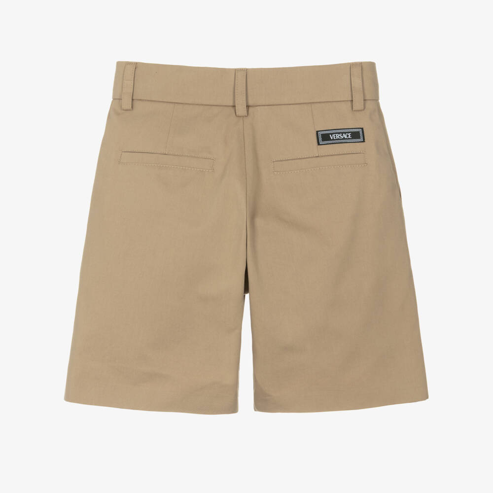 Versace-Boys Beige Cotton Logo Label Shorts  | Childrensalon