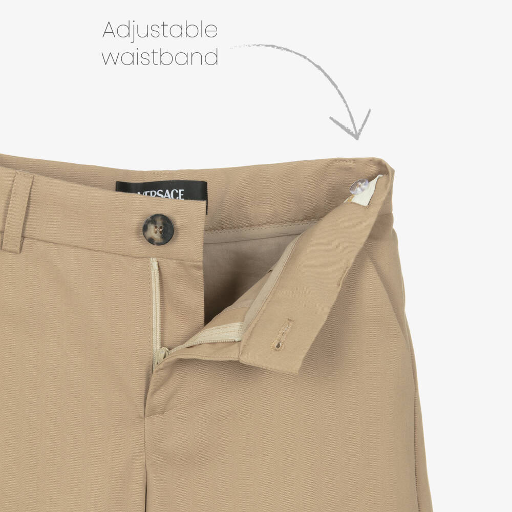 Versace-Boys Beige Cotton Logo Label Shorts  | Childrensalon