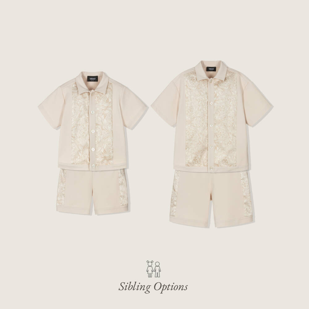 Versace-Бежевая рубашка из трикотажа Whisper Barocco для мальчиков | Childrensalon