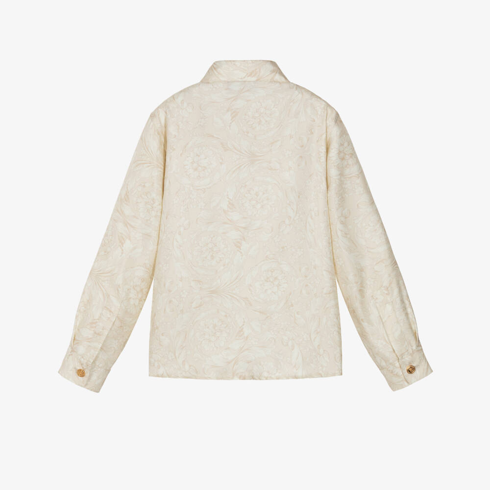 Versace-Boys Beige Whisper Barocco Pure Silk Shirt | Childrensalon