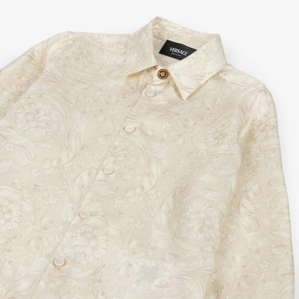Versace-Boys Beige Whisper Barocco Pure Silk Shirt | Childrensalon