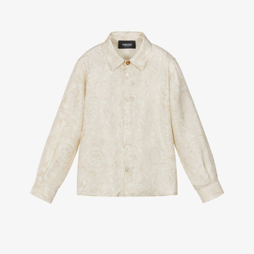 Versace-Boys Beige Whisper Barocco Pure Silk Shirt | Childrensalon