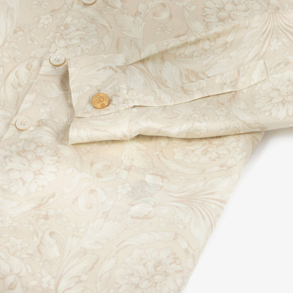 Versace-Boys Beige Whisper Barocco Pure Silk Shirt | Childrensalon