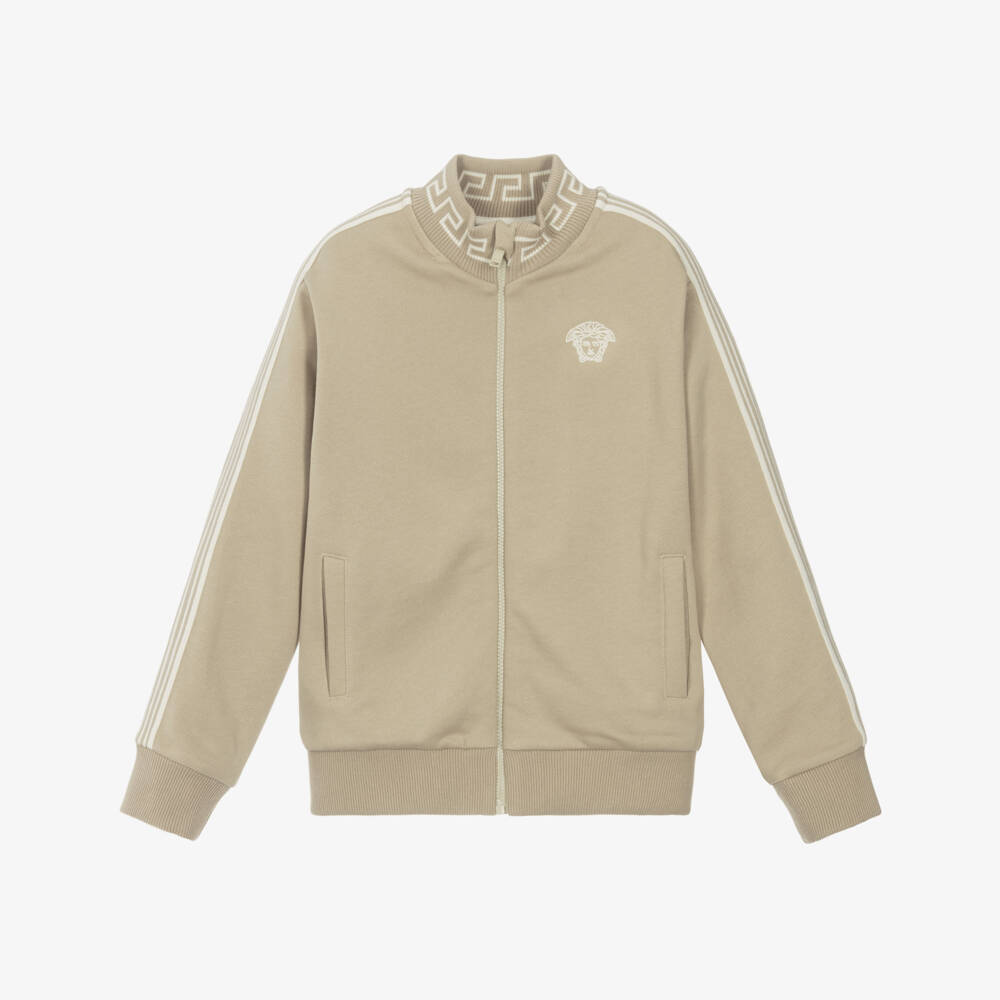 Versace-Boys Beige Zip-Up Top with Medusa & Greca Detail | Childrensalon